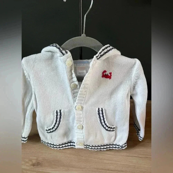 Janie and Jack hooded knitt cardigan 6-12M crab stitching detailing - Picture 1 of 5